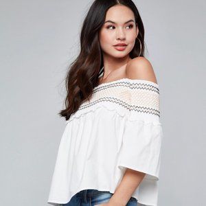 BEBE Womens White Top Off the Shoulder